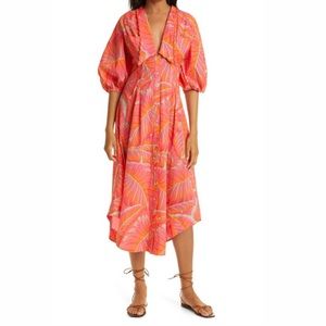 FARM Rio Pink and Orange Midi Dress